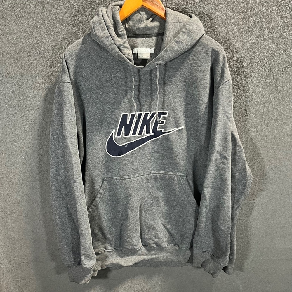 Nike Mens XL Pullover Hoodie Heather Grey Embroidered Swoosh Logo Sweatshirt